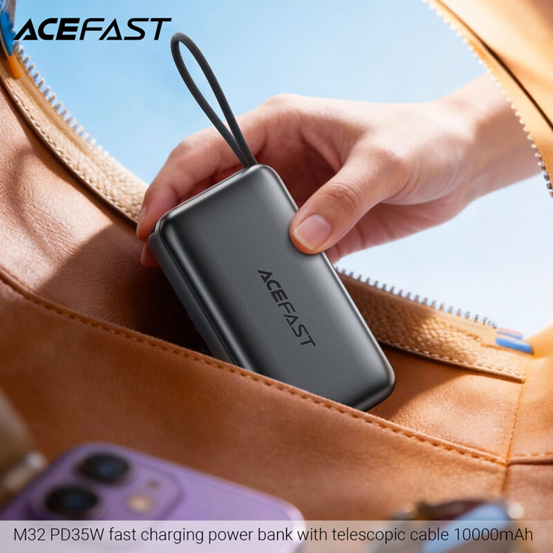 Power bank cu cablu telescopic 35W Acefast M32, 10000mAh, gri