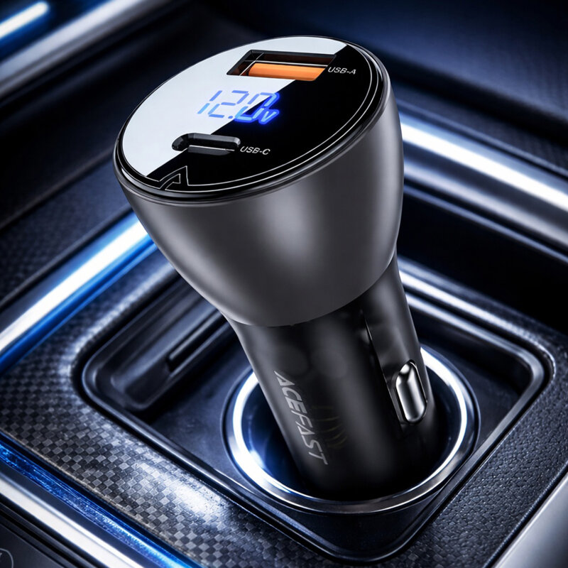 Incarcator auto USB, Type-C, display digital, 63W, Acefast B6