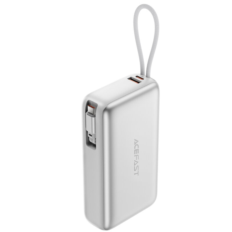 Power bank cu cablu telescopic 45W Acefast M34, 20000mAh, argintiu