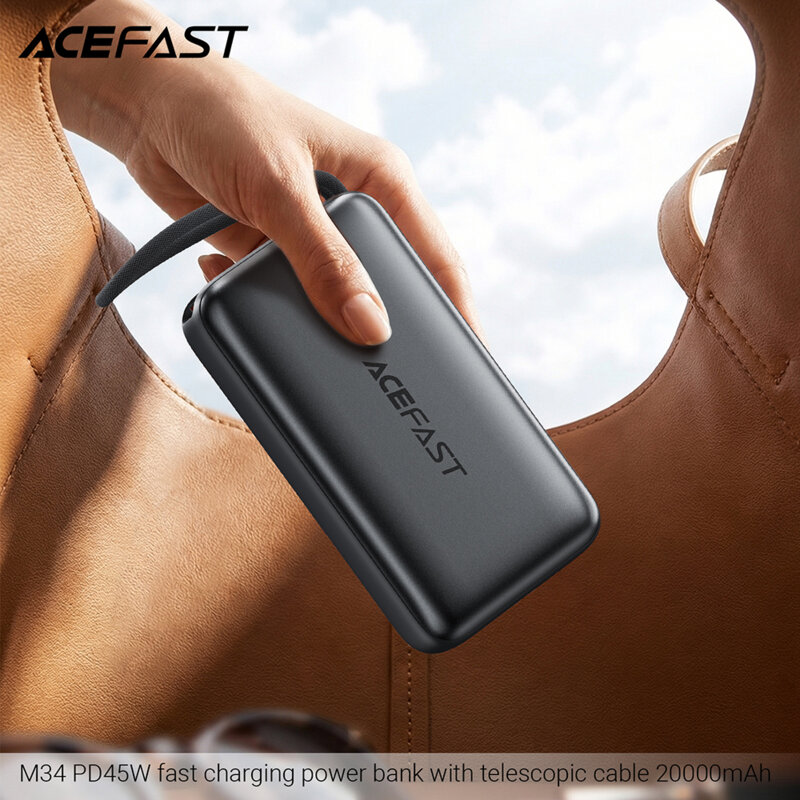 Power bank cu cablu telescopic 45W Acefast M34, 20000mAh, gri
