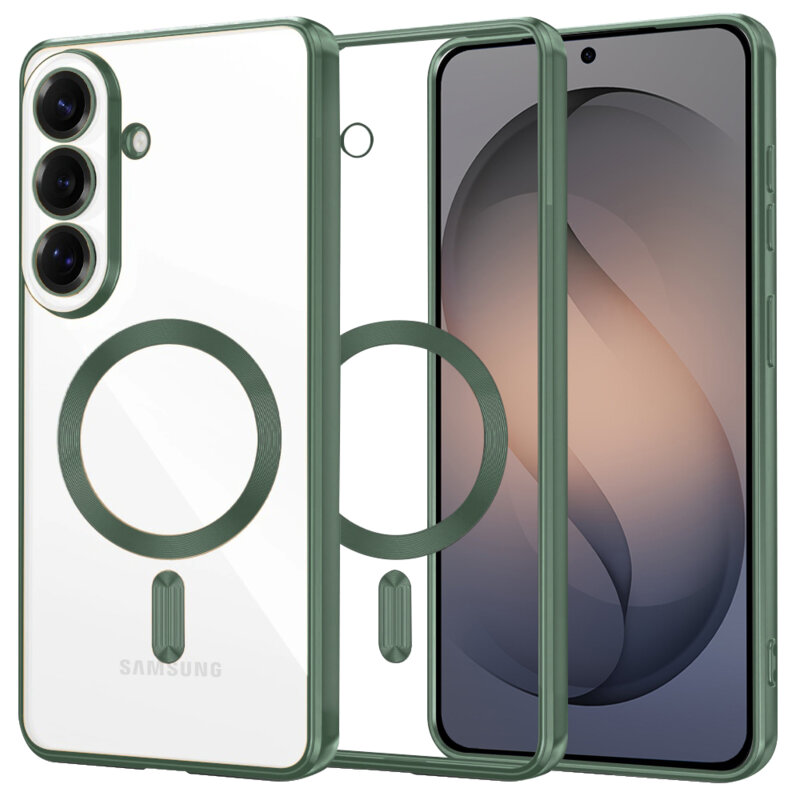 Husa premium Samsung Galaxy S26 Techsuit Luxury Crystal MagSafe, verde inchis
