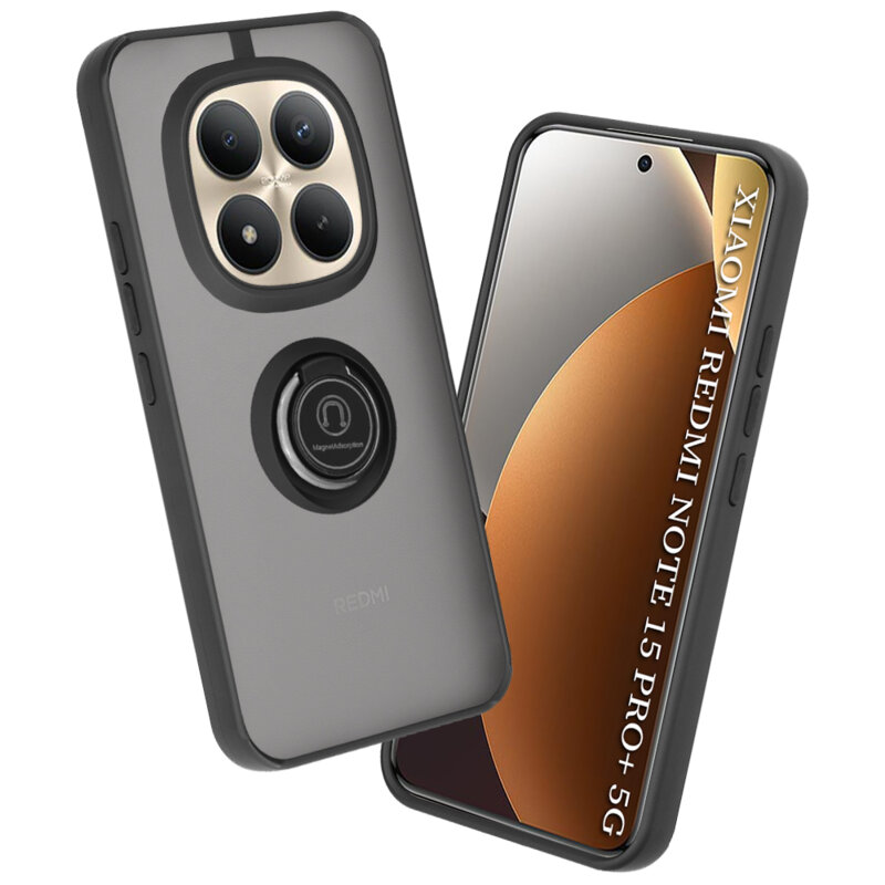 Husa Xiaomi Redmi Note 15 Pro+ 5G Techsuit Glinth cu inel suport stand magnetic, negru