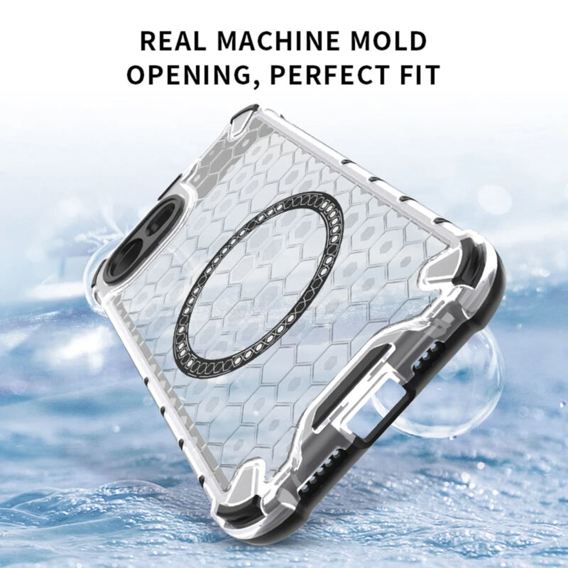 Husa transparenta iPhone 17e Techsuit HoneyComb Shield MagSafe, alb