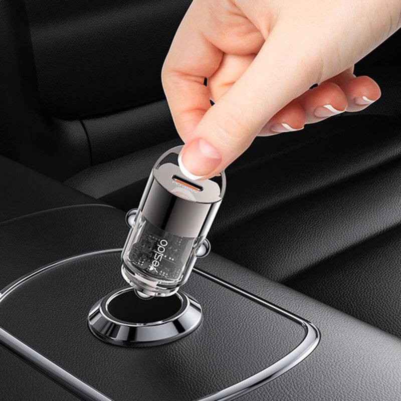 Mini incarcator auto PD45W, USB-C Yesido Y67, negru