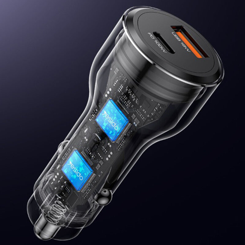 Incarcator auto Fast Charging, PD100W Yesido Y65, negru