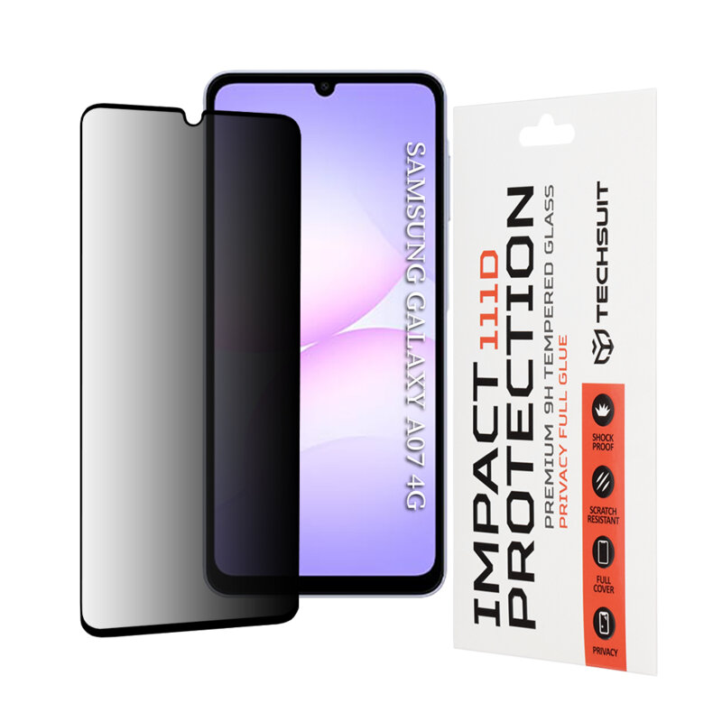 Folie sticla Samsung Galaxy A07 4G Techsuit 111D Privacy Full Glue, negru