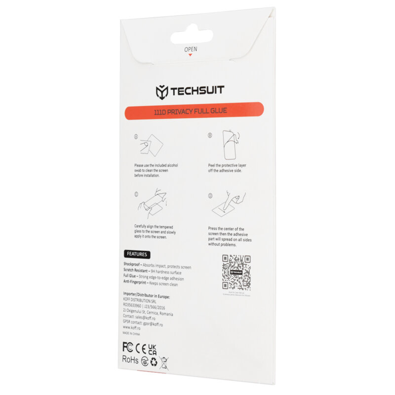 Folie sticla Oppo Reno12 F 5G Techsuit 111D Privacy Full Glue, negru