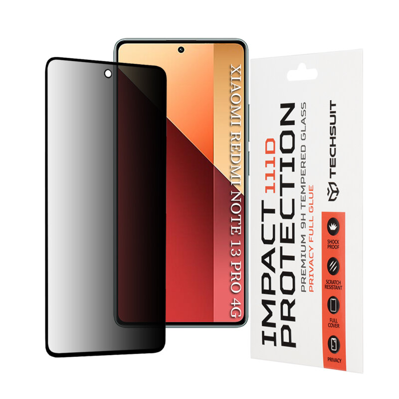 Folie sticla Xiaomi Redmi Note 13 Pro 4G Techsuit 111D Privacy Full Glue, negru