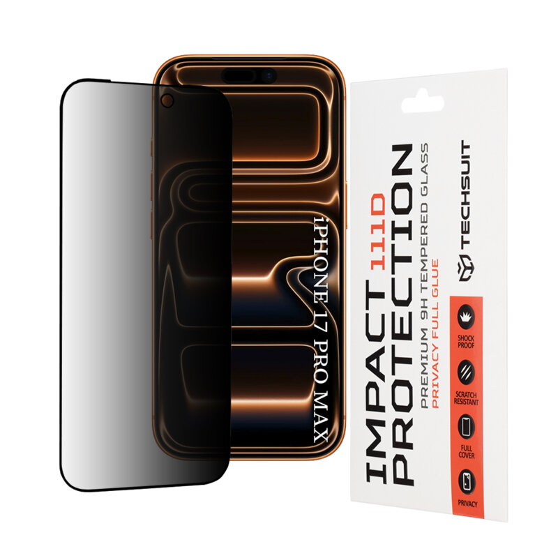 Folie sticla iPhone 17 Pro Max Techsuit 111D Privacy Full Glue, negru