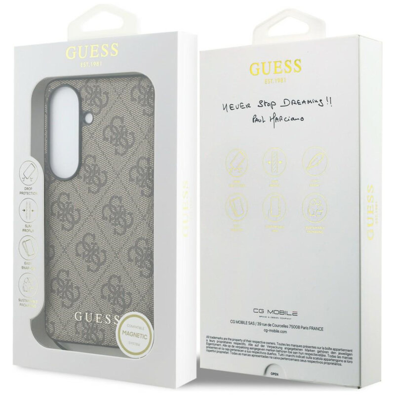 Husa originala Guess Samsung Galaxy S26 Hardcase 4G Classic Logo Charm, maro, GUHMS26SGF4GBR