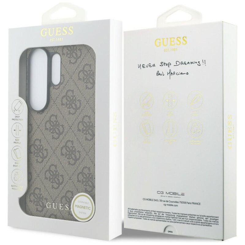 Husa originala Guess Samsung Galaxy S26 Ultra Hardcase 4G Classic Logo Charm, maro, GUHMS26LGF4GBR