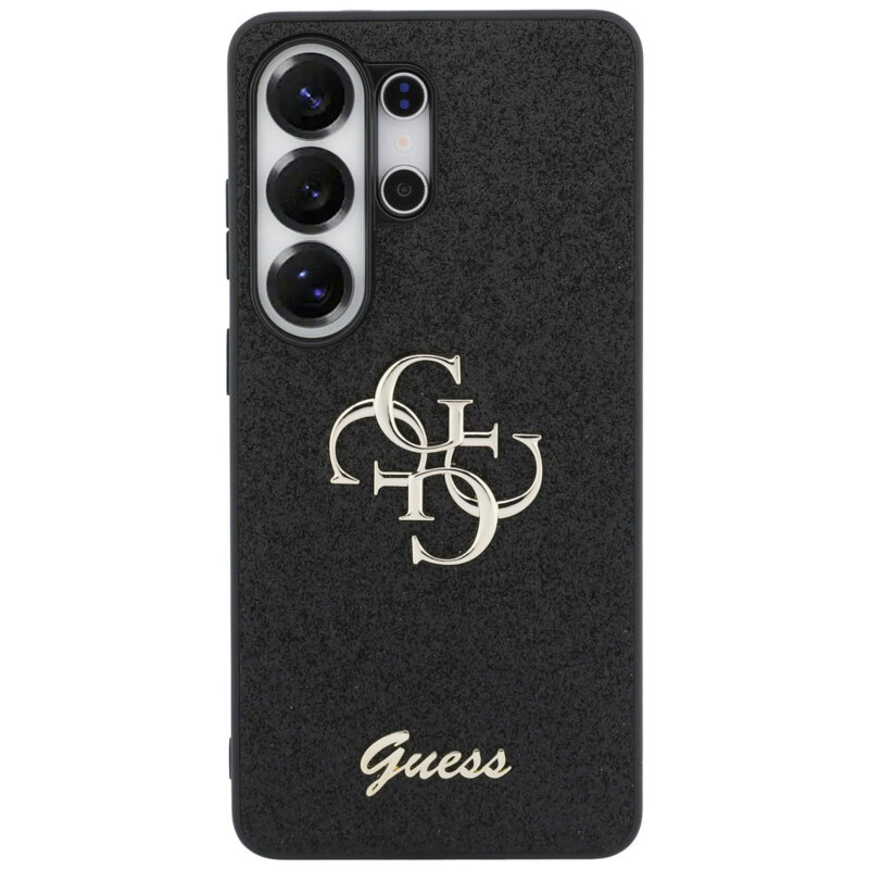 Husa Guess Fixed Glitter Big 4G Metal Logo Samsung Galaxy S26 Ultra cu sclipici, negru, GUHCS26LHG4SGK