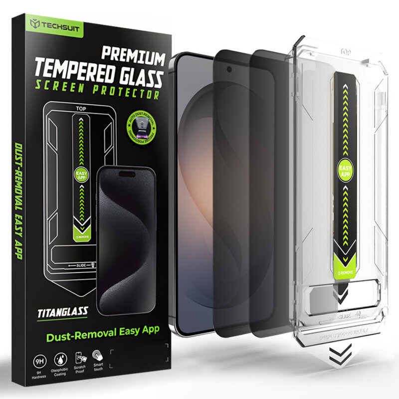 [Pachet 2x] Folie Samsung Galaxy S26, deblocare prin amprenta, Techsuit TitanGlass CrystalHD, privacy