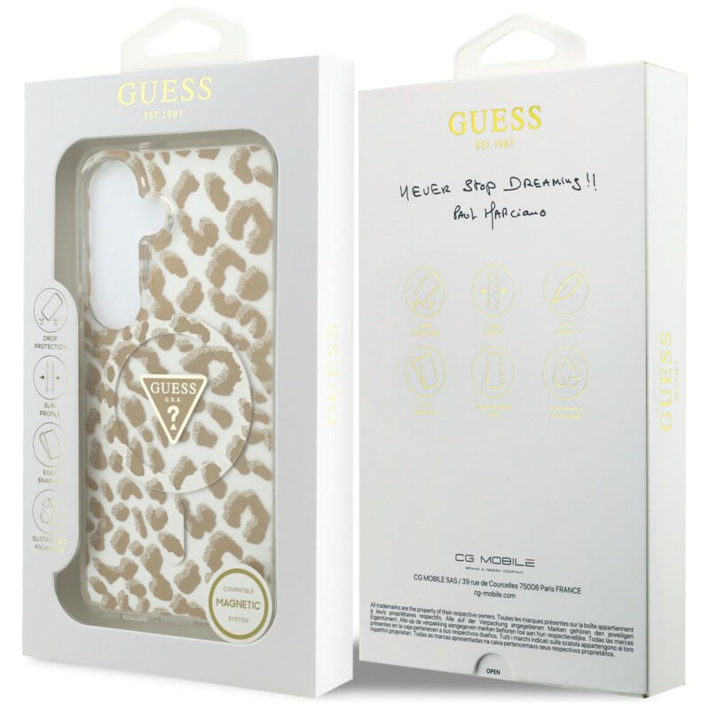 Husa Samsung Galaxy S26 originala Guess IML Leopard Print Triangle, maro, GUHMS26SHLEGTGLW