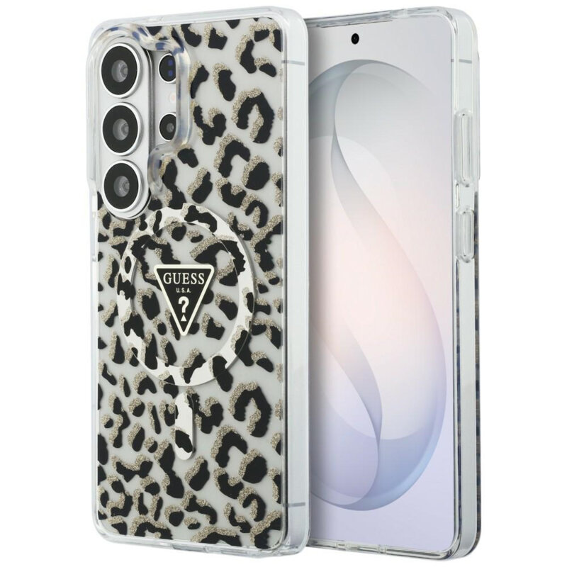 Husa Samsung Galaxy S26 Ultra originala Guess IML Leopard Print Triangle MagSafe, negru, GUHMS26LHLEGTGLK