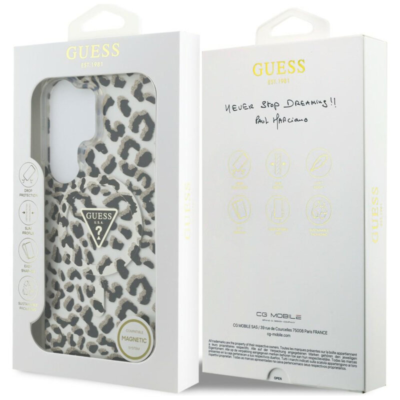 Husa Samsung Galaxy S26 Ultra originala Guess IML Leopard Print Triangle MagSafe, negru, GUHMS26LHLEGTGLK