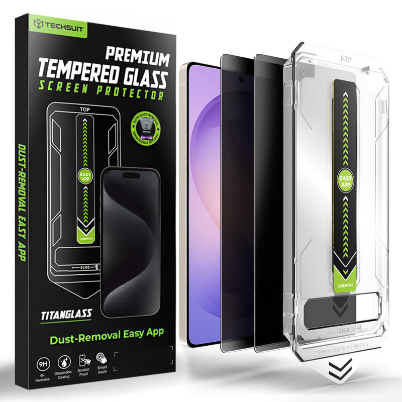 [Pachet 2x] Folie Samsung Galaxy S26 Ultra, deblocare prin amprenta, Techsuit TitanGlass CrystalHD, privacy