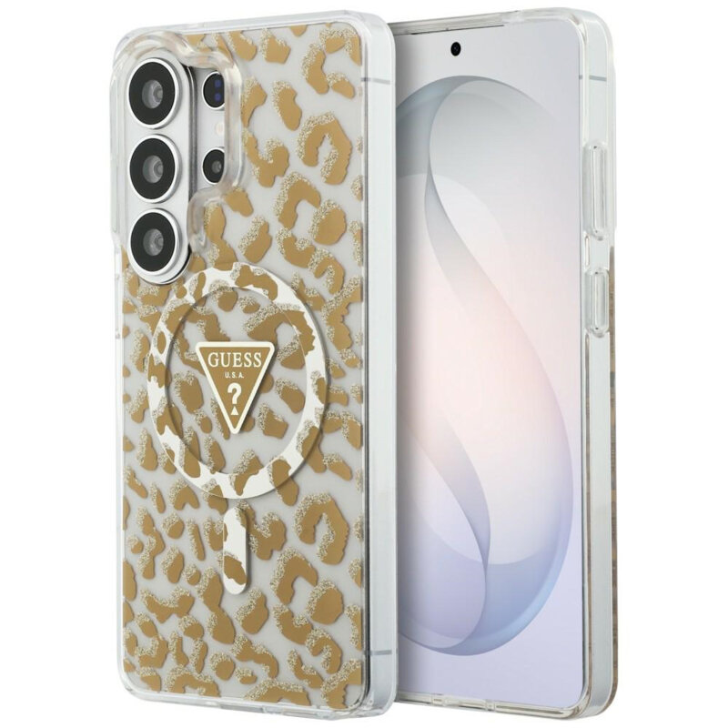 Husa Samsung Galaxy S26 Ultra originala Guess IML Leopard Print Triangle MagSafe, maro, GUHMS26LHLEGTGLW