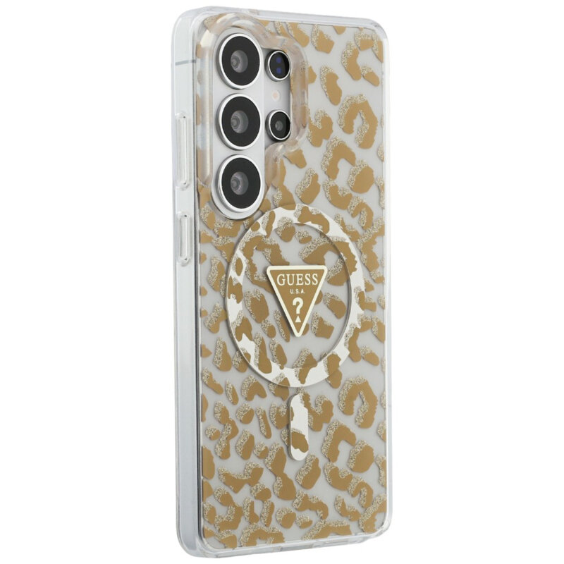 Husa Samsung Galaxy S26 Ultra originala Guess IML Leopard Print Triangle MagSafe, maro, GUHMS26LHLEGTGLW