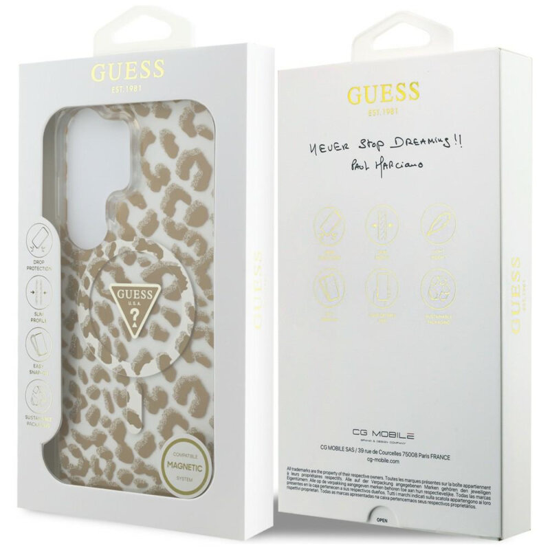 Husa Samsung Galaxy S26 Ultra originala Guess IML Leopard Print Triangle MagSafe, maro, GUHMS26LHLEGTGLW