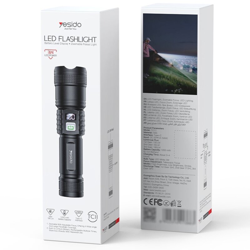 Lanterna LED cu afisaj digital, focus telescopic Yesido TC11, 1200mAh