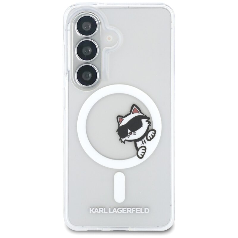 Husa Samsung Galaxy S26 Karl Lagerfeld IML Choupette Peekaboo Logo MagSafe, KLHMS26S6HCPSCT, alb
