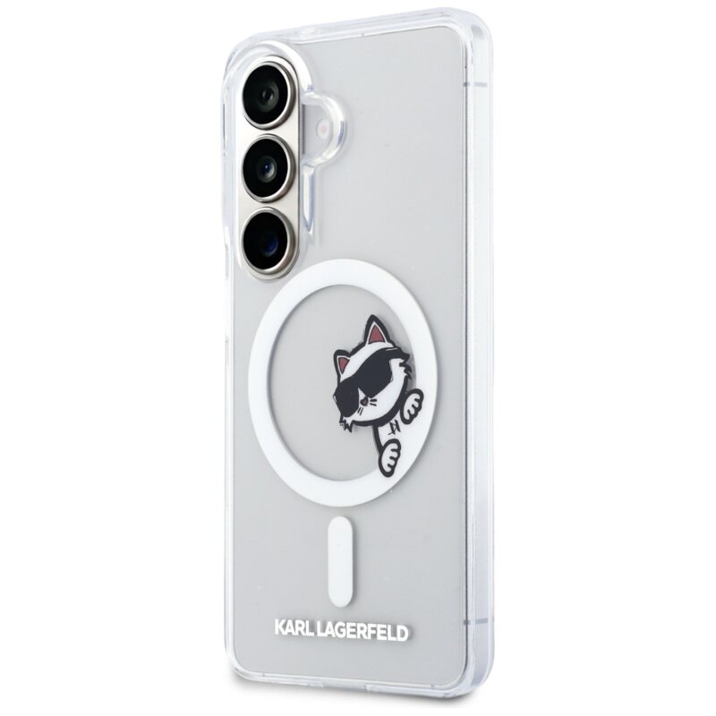 Husa Samsung Galaxy S26 Karl Lagerfeld IML Choupette Peekaboo Logo MagSafe, KLHMS26S6HCPSCT, alb