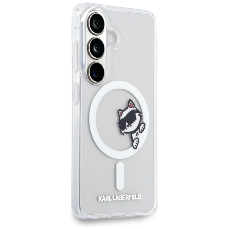 Husa Samsung Galaxy S26 Karl Lagerfeld IML Choupette Peekaboo Logo MagSafe, KLHMS26S6HCPSCT, alb