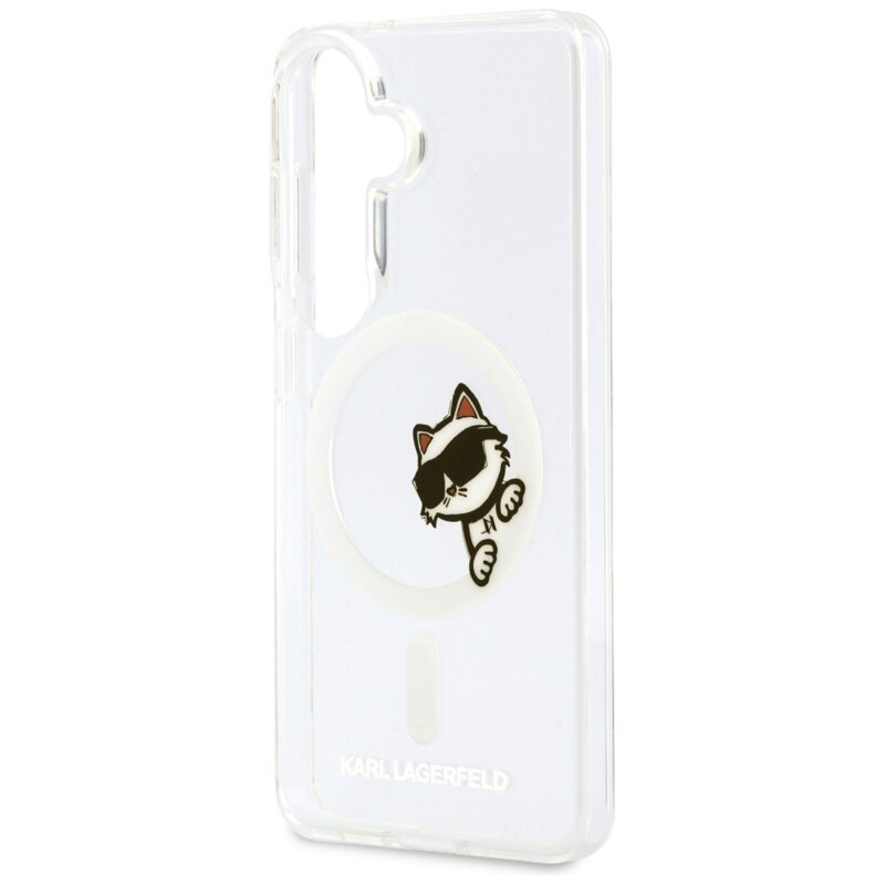 Husa Samsung Galaxy S26 Karl Lagerfeld IML Choupette Peekaboo Logo MagSafe, KLHMS26S6HCPSCT, alb