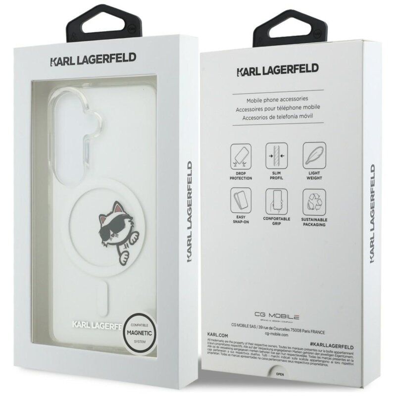 Husa Samsung Galaxy S26 Karl Lagerfeld IML Choupette Peekaboo Logo MagSafe, KLHMS26S6HCPSCT, alb