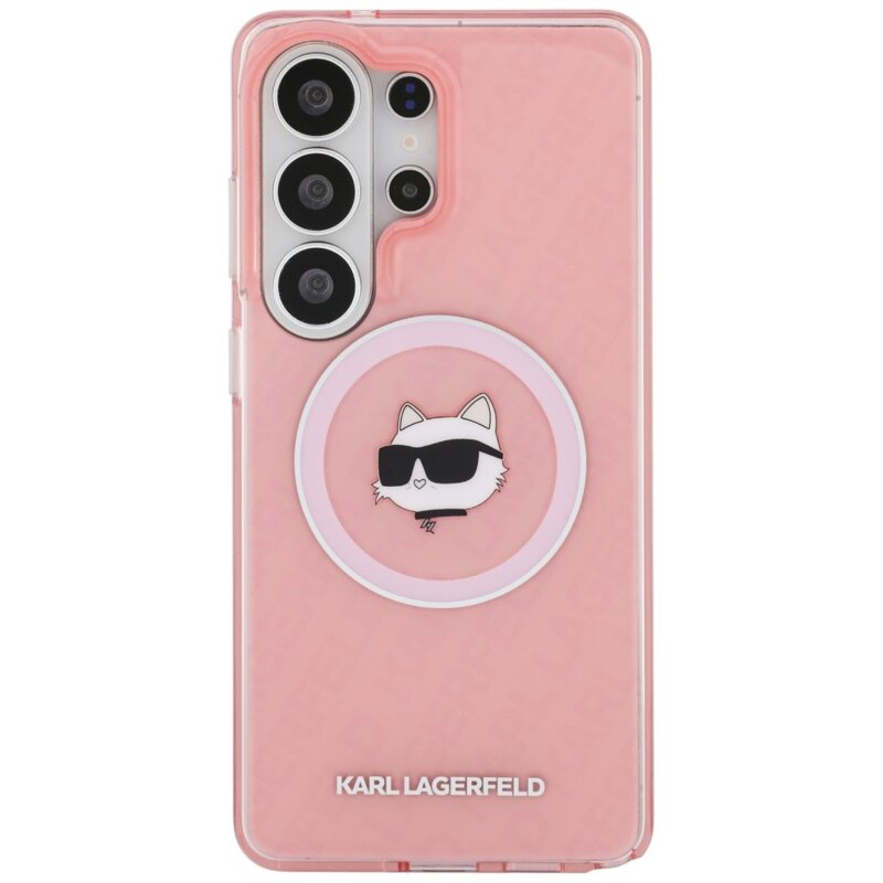 Husa Samsung Galaxy S26 Ultra Karl Lagerfeld IML Choupette Head on KL Repeated Logo MagSafe, KLHMS26LHMKBCHOP, roz