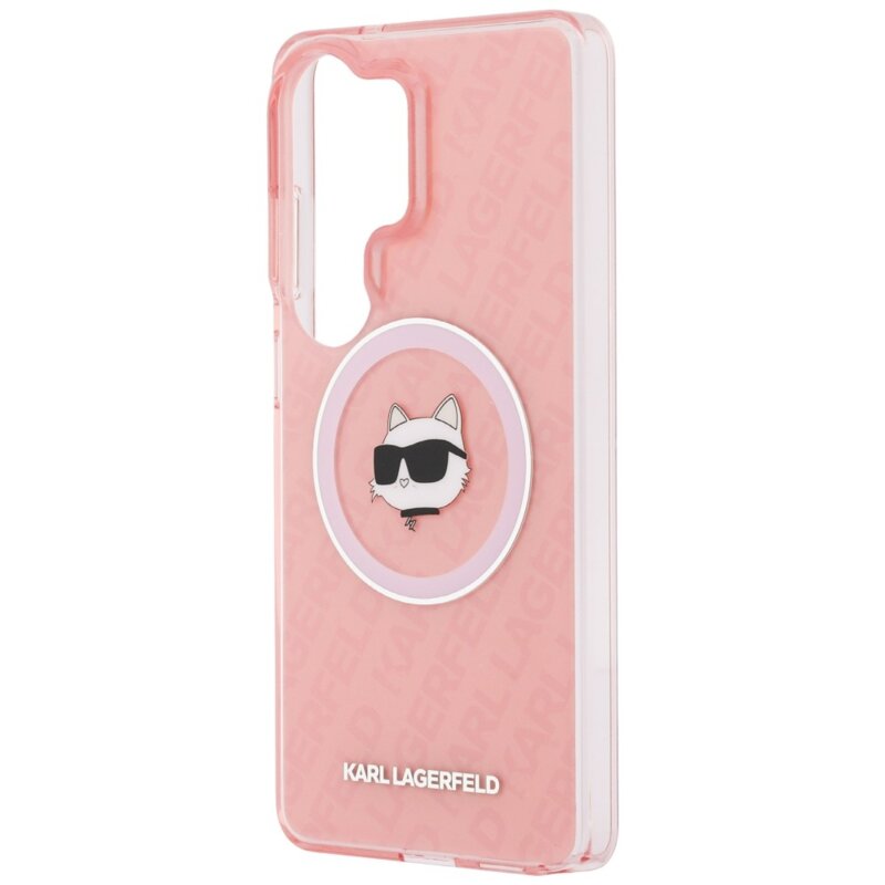 Husa Samsung Galaxy S26 Ultra Karl Lagerfeld IML Choupette Head on KL Repeated Logo MagSafe, KLHMS26LHMKBCHOP, roz