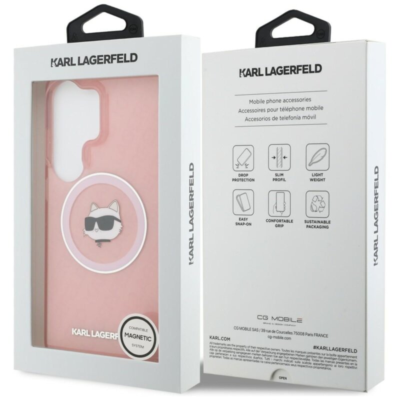 Husa Samsung Galaxy S26 Ultra Karl Lagerfeld IML Choupette Head on KL Repeated Logo MagSafe, KLHMS26LHMKBCHOP, roz