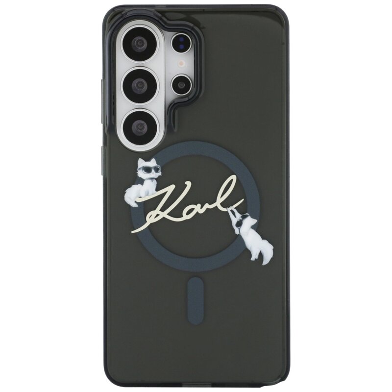 Husa Samsung Galaxy S26 Ultra Karl Lagerfeld IML Choupette Karl Script Logo MagSafe, KLHMS26L5HKSCAK, negru
