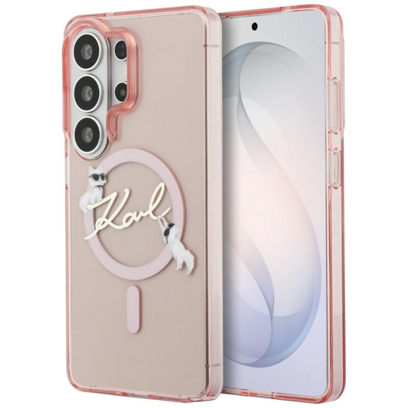 Husa Samsung Galaxy S26 Ultra Karl Lagerfeld IML Choupette Karl Script Logo MagSafe, KLHMS26L5HKSCAP, roz