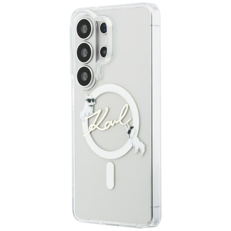 Husa Samsung Galaxy S26 Ultra Karl Lagerfeld IML Choupette Karl Script Logo MagSafe, KLHMS26L5HKSCAH, alb