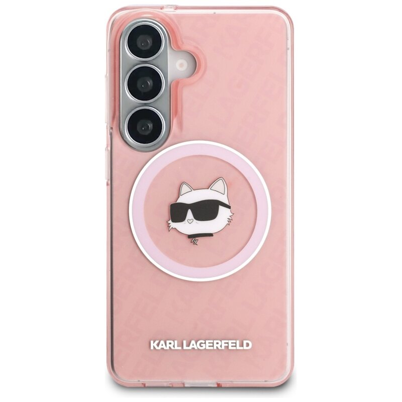 Husa Samsung Galaxy S26 Karl Lagerfeld IML Choupette Head on KL Repeated Logo MagSafe, KLHMS26SHMKBCHOP, roz