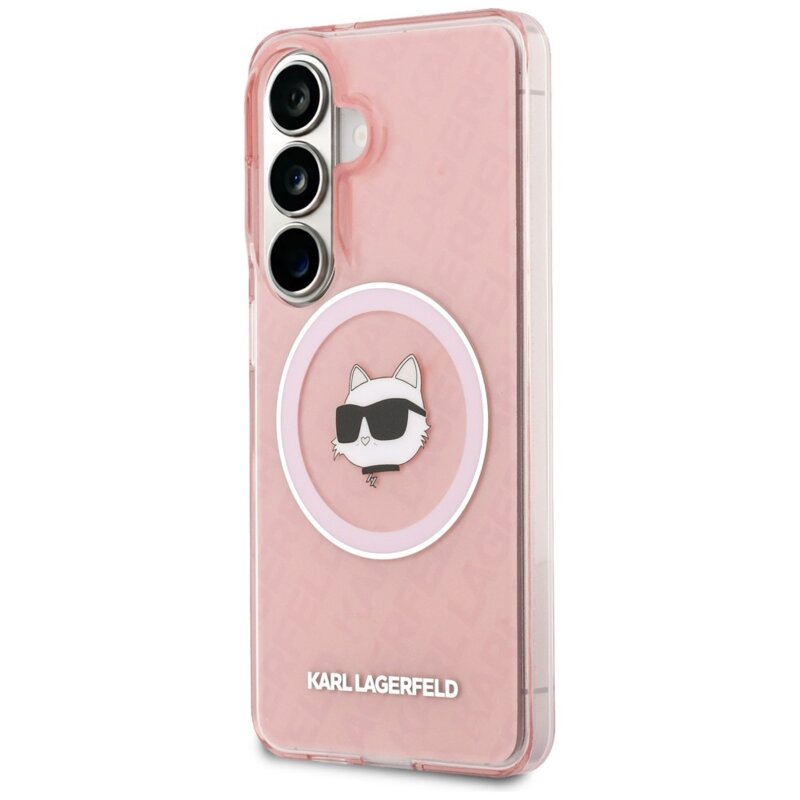 Husa Samsung Galaxy S26 Karl Lagerfeld IML Choupette Head on KL Repeated Logo MagSafe, KLHMS26SHMKBCHOP, roz