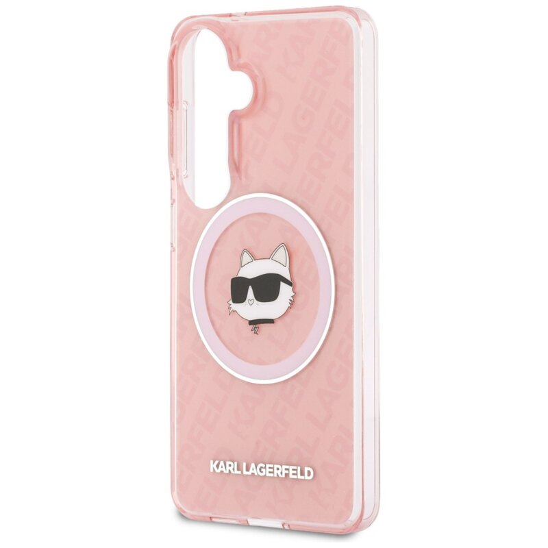 Husa Samsung Galaxy S26 Karl Lagerfeld IML Choupette Head on KL Repeated Logo MagSafe, KLHMS26SHMKBCHOP, roz