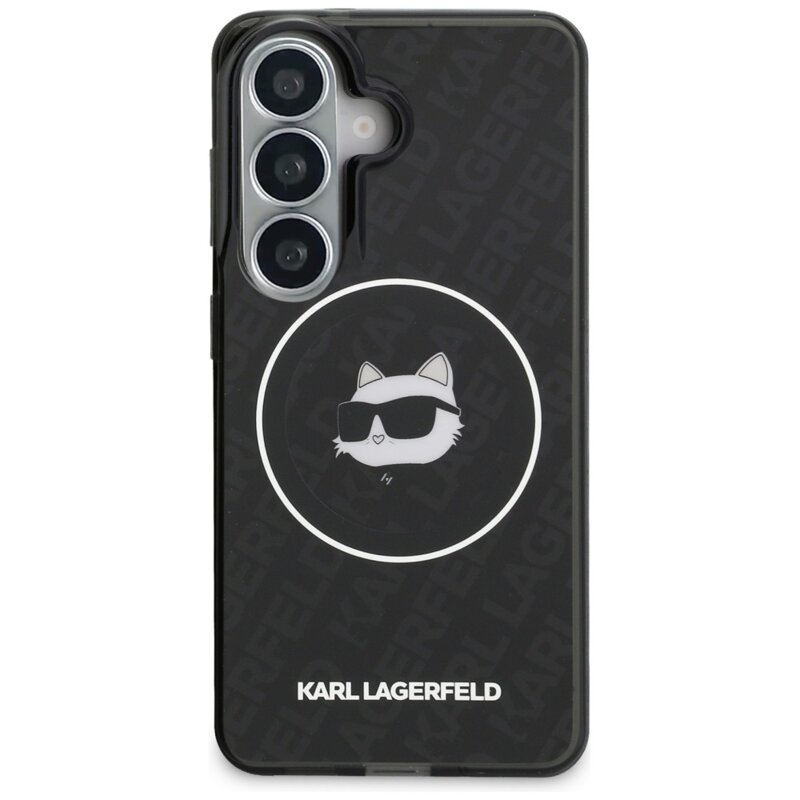 Husa Samsung Galaxy S26 Karl Lagerfeld IML Choupette Head on KL Repeated Logo MagSafe, KLHMS26SHMKBCHOK, negru