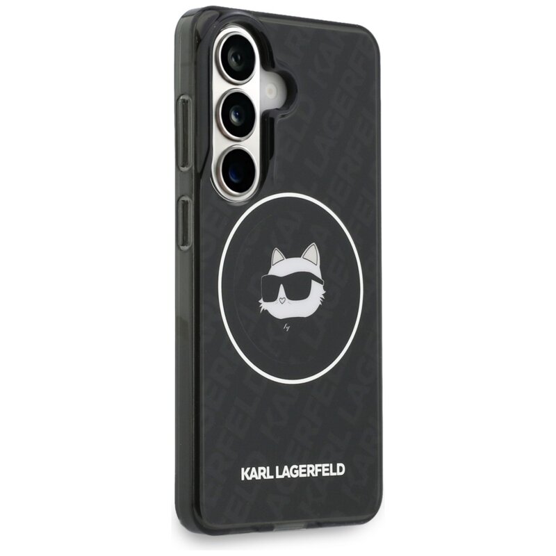 Husa Samsung Galaxy S26 Karl Lagerfeld IML Choupette Head on KL Repeated Logo MagSafe, KLHMS26SHMKBCHOK, negru