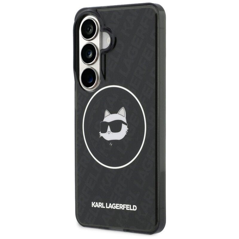 Husa Samsung Galaxy S26 Karl Lagerfeld IML Choupette Head on KL Repeated Logo MagSafe, KLHMS26SHMKBCHOK, negru