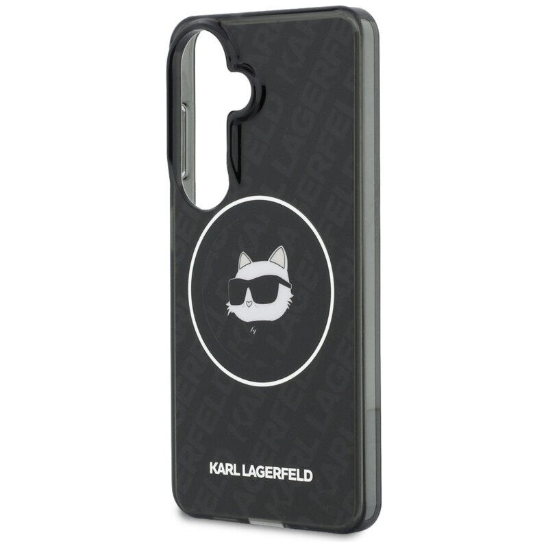 Husa Samsung Galaxy S26 Karl Lagerfeld IML Choupette Head on KL Repeated Logo MagSafe, KLHMS26SHMKBCHOK, negru