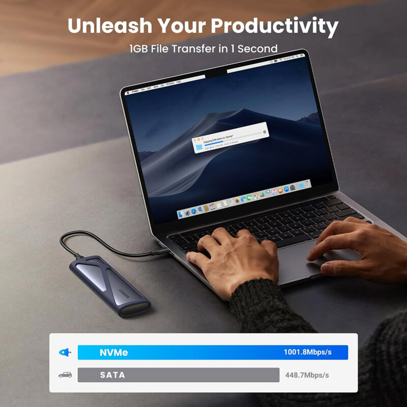 Carcasa SSD M.2 NVMe/SATA Ugreen, Type-C, 10Gbps, gri, 90264