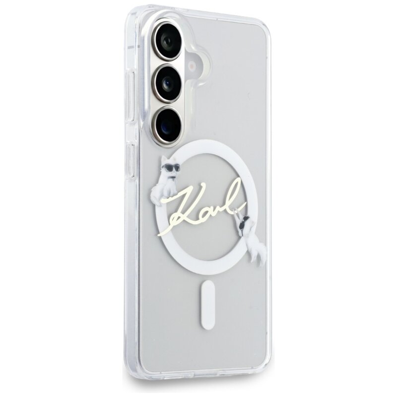 Husa Samsung Galaxy S26 Karl Lagerfeld IML Choupette Karl Script Logo MagSafe, KLHMS26S5HKSCAH, alb