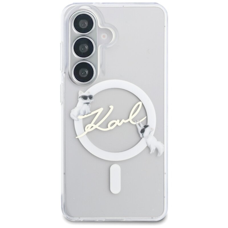 Husa Samsung Galaxy S26 Karl Lagerfeld IML Choupette Karl Script Logo MagSafe, KLHMS26S5HKSCAH, alb