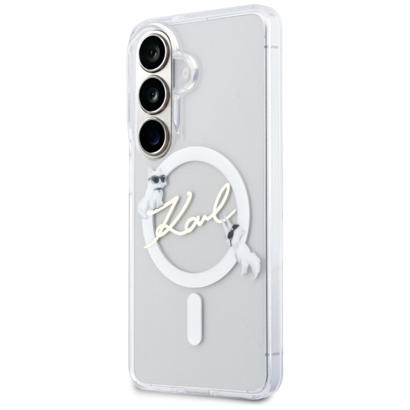 Husa Samsung Galaxy S26 Karl Lagerfeld IML Choupette Karl Script Logo MagSafe, KLHMS26S5HKSCAH, alb