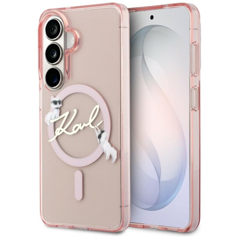 Husa Samsung Galaxy S26 Karl Lagerfeld IML Choupette Karl Script Logo MagSafe, KLHMS26S5HKSCAP, roz