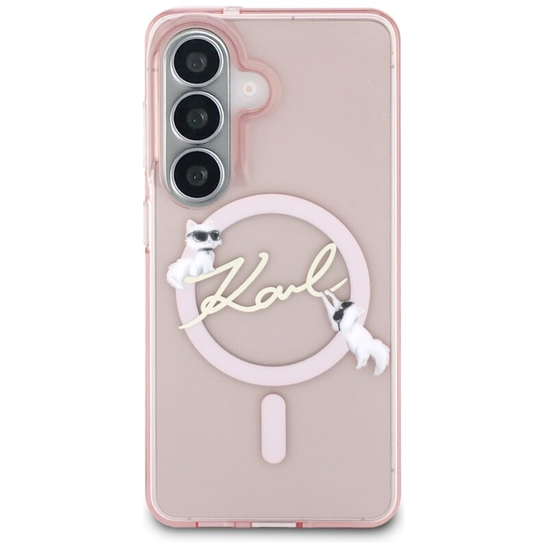 Husa Samsung Galaxy S26 Karl Lagerfeld IML Choupette Karl Script Logo MagSafe, KLHMS26S5HKSCAP, roz
