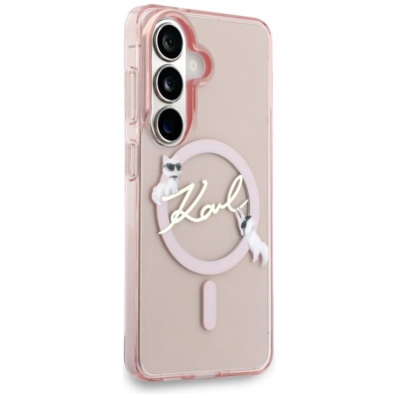 Husa Samsung Galaxy S26 Karl Lagerfeld IML Choupette Karl Script Logo MagSafe, KLHMS26S5HKSCAP, roz